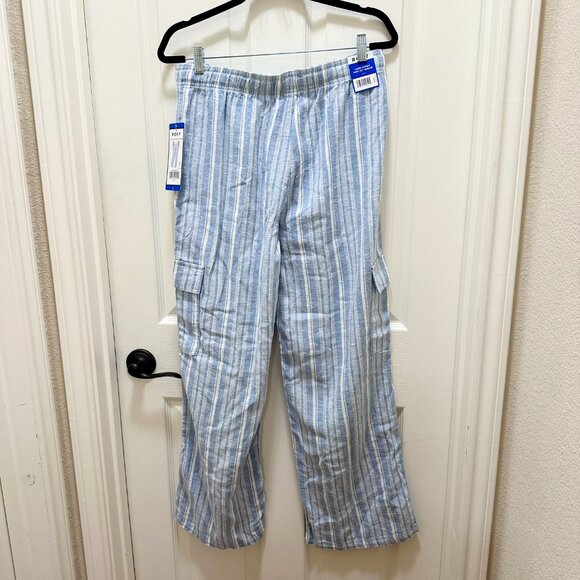 Roxy Women's Linen Blend Cargo Pant Size L Blue Coastal Boho Lightweight (NEW) - Picture 11 of 16